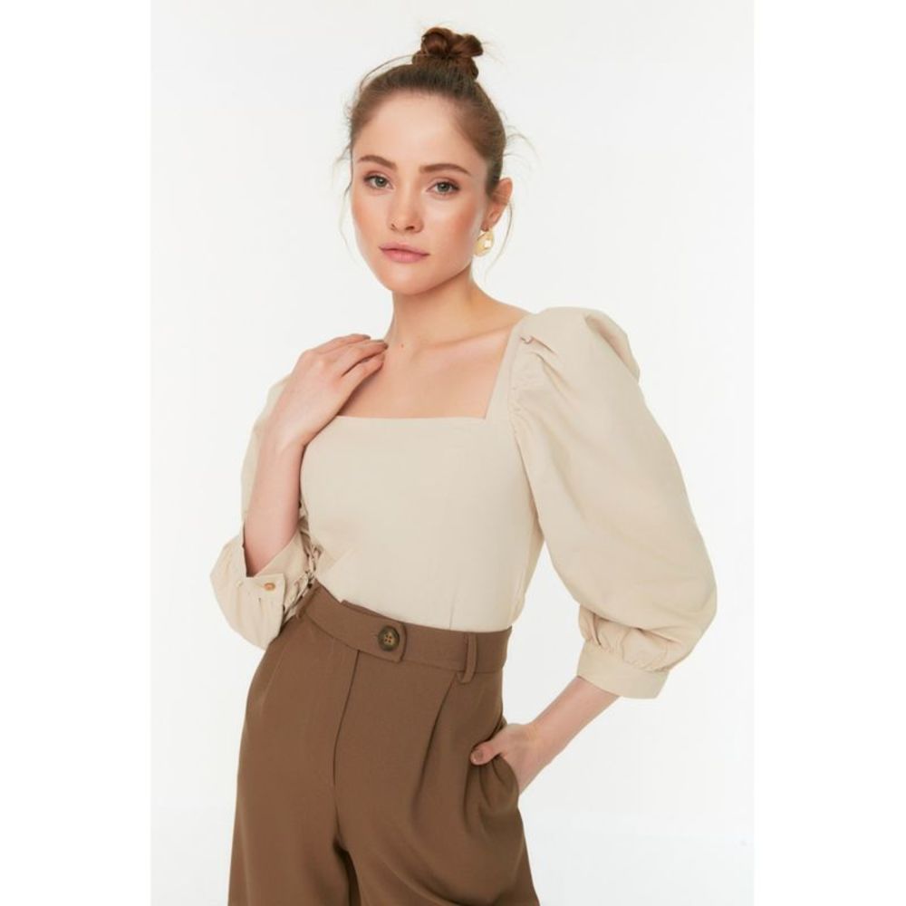 NWT Trendyol Women Fitted Square collar Woven Blouse